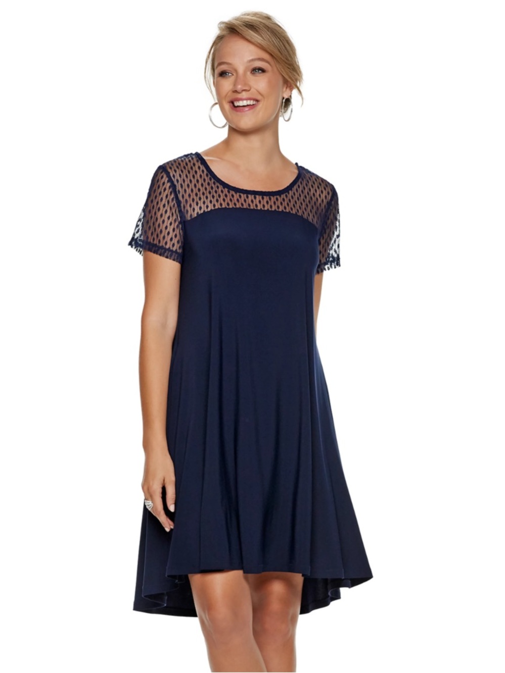 Nina Leonard Black Polka Dot Mesh Top dress
